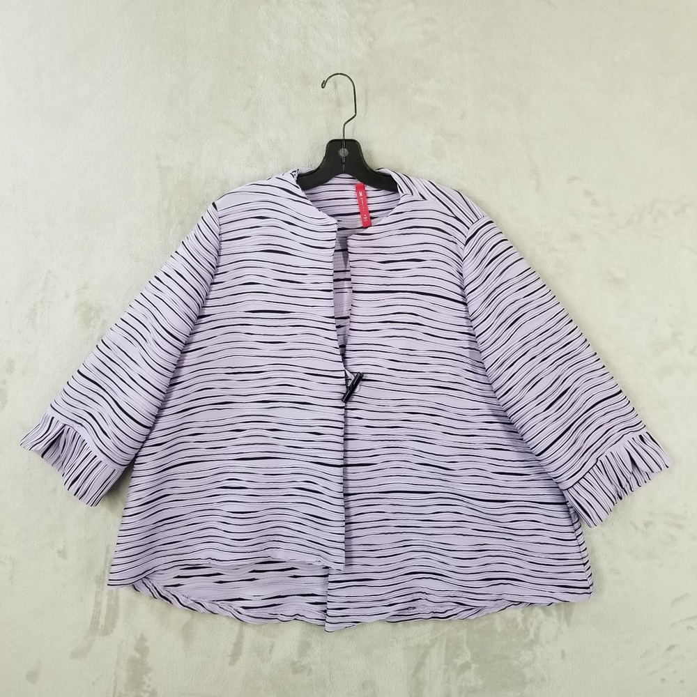 IC By Connie‎ K Jacket Women 1X Striped Button Front Asymmetrical 3/4 Sleeve